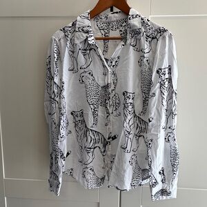 Anthropologie Jane & Delancey White Animal-Print Long-Sleeve Shirt